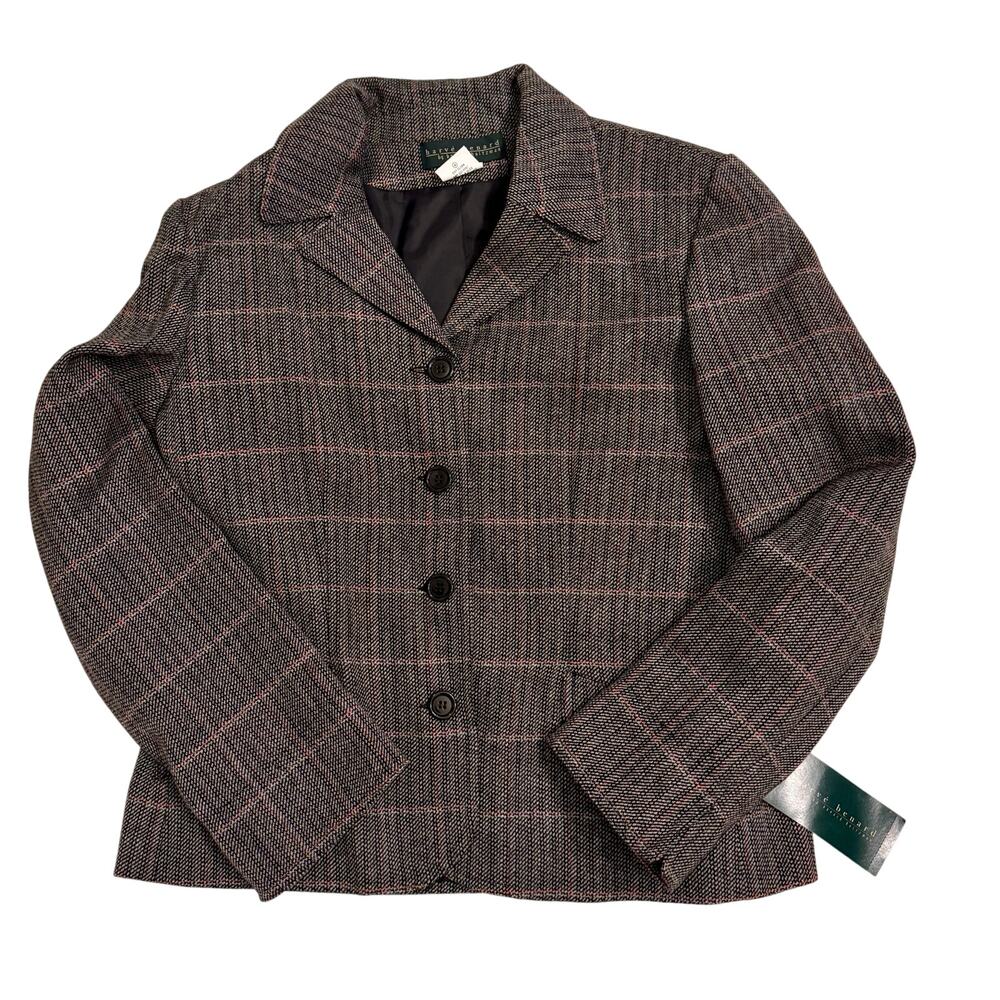 NWT Harve Benard 100% Wool Blazer Plaid Women's Size 16 Black/Red